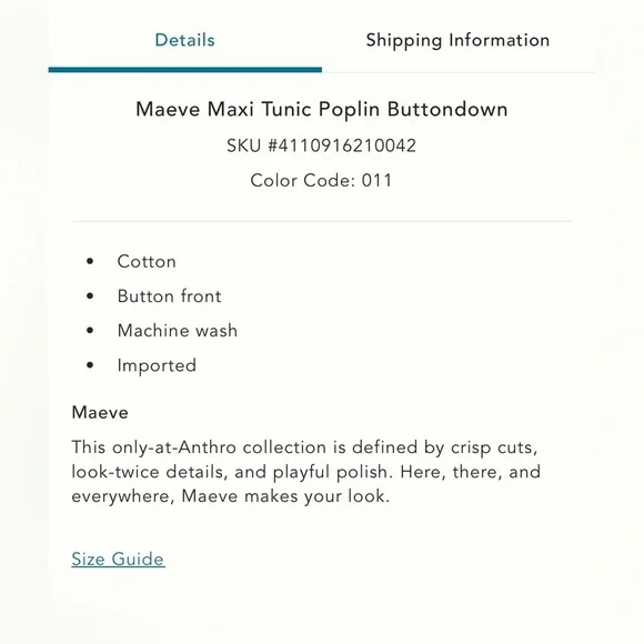 Anthropologie Maeve Maxi Tunic Buttondown Top White NEW $120 SOLD OUT - Picture 9 of 10